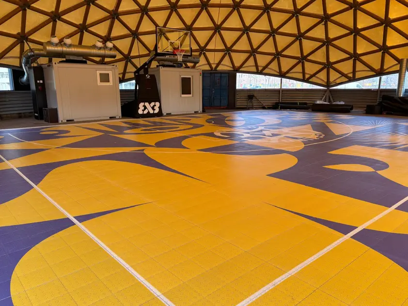 Custom branded sports court with printed graphics